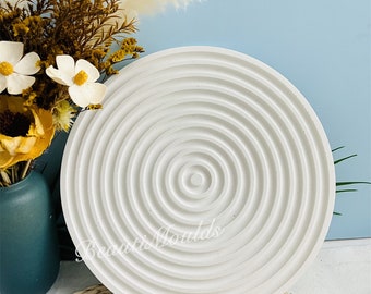 25cm Round Stripe Tray Mold , Home Decorative Plate , Large Cement Concrete Raysin Tray Silicone Moulds , Epoxy Resin Casting Moulds