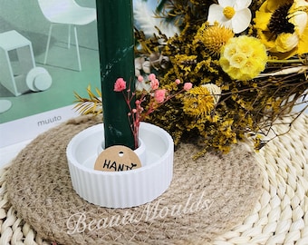 7cm Round Stripe Candle Holder Mold with Groove,  Candlestick , Candle Deco Tray, Cement Concrete Raysin Home Decoration , Epoxy Resin Mould