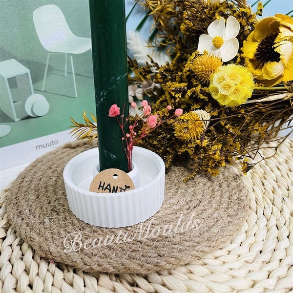 7cm Round Stripe Candle Holder Mold with Groove,  Candlestick , Candle Deco Tray, Cement Concrete Raysin Home Decoration , Epoxy Resin Mould