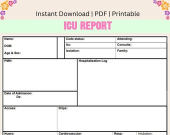 ICU Report Sheet Digital Download, Instant Download