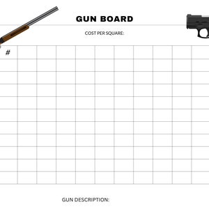 25 Square Gun Board 3 Pc Package - 100 Square Gun Board Silent Auction Fundraiser Bid Sheet