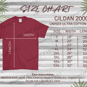 GILDAN 2000 SIZE CHART, 2000 Shirt, Size Chart Gildan 2000, Size Chart for Shirts, Bella Canvas Size Chart 2000