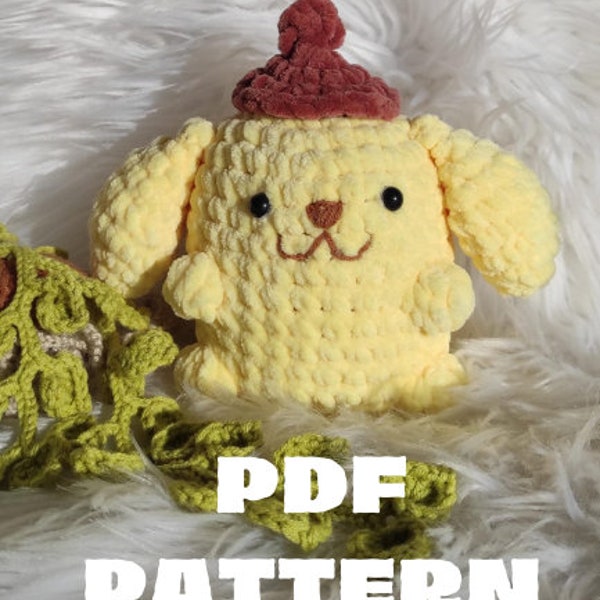 PomPom PDF Pattern (PDF/ ENGLISH), Yellow Dog Crochet Pattern, Pudding Dog Pattern, Easy Crochet Pattern