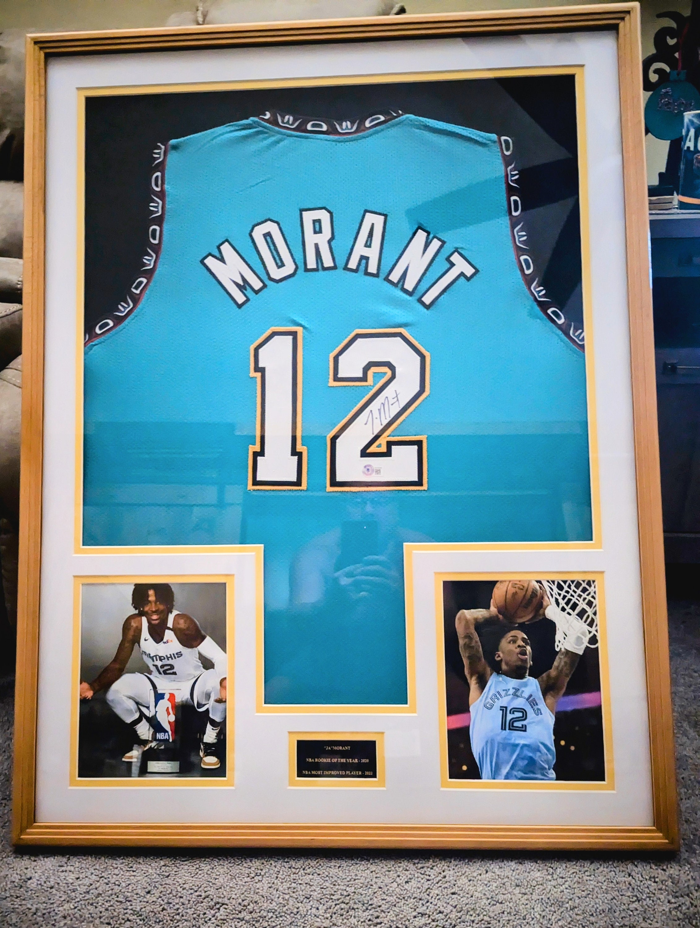 JA MORANT Signed Jersey Framed - Beckett Authentication Services