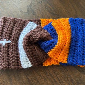 Crochet football and team color ear warmers - custom orders available!