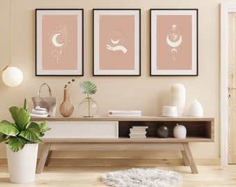 Boho Wall Print Set - Celestial Print Set of 4 I Celestial, Moon, Stars,Sky, Boho, 4 wall prints, Digital Wall Art, Printable Wall Art