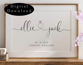 Custom Engagement Gift Personalized Name Print gift for just engaged couple Gift for engagement print Personalised Couples print PRINTABLE