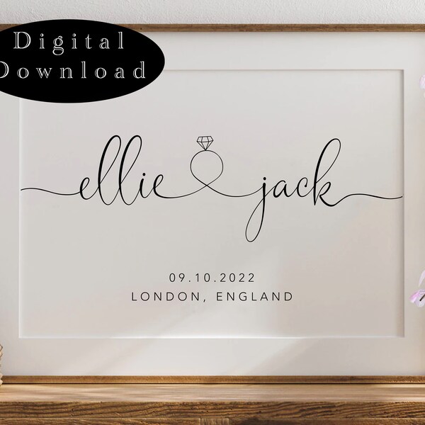 Custom Engagement Gift Personalized Name Print gift for just engaged couple Gift for engagement print Personalised Couples print PRINTABLE