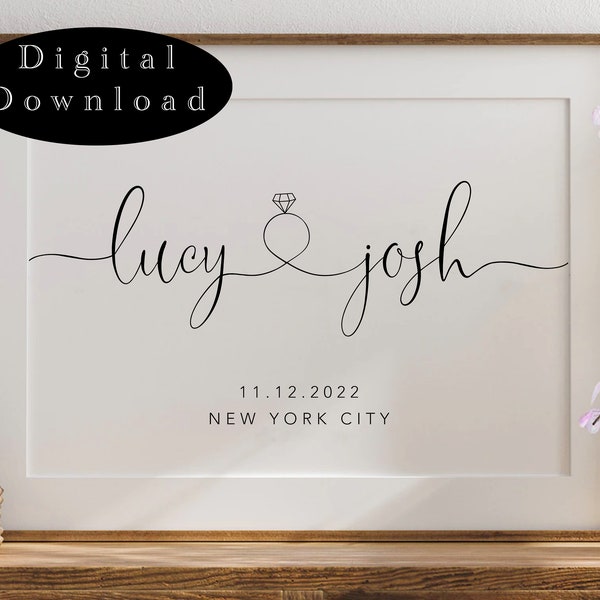 CUSTOM Name & Date Print Engagement Print Personalised Couples Print Custom Engagement Gift Wedding gift  DIGITAL DOWNLOAD