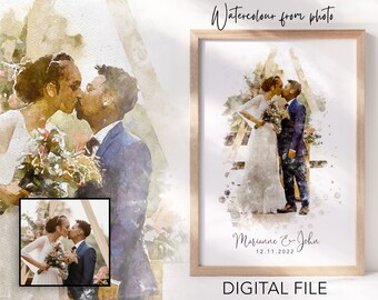 Watercolour from Photo Wedding Gift Printable Personalised Custom Digital Gift