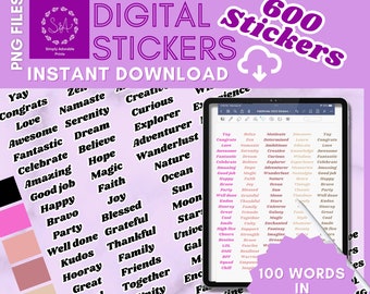 Digital Planner Stickers | 600 | Digital Word Pack | Inspirational Clipart | Planner Stickers | Planner Sticker Set | Cute Sticker PNGs