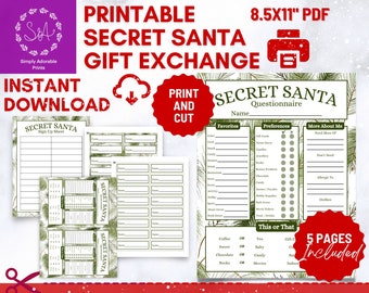 Secret Santa Questionnaire | Printable Secret Santa Form | Christmas Gift Exchange | Work Secret Santa | All About Me Questionnaire