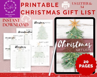 Printable Christmas Gift Lists | Christmas Wish List | Printable Holiday List | Family Gift List | Christmas Shopping List | Xmas Gift List