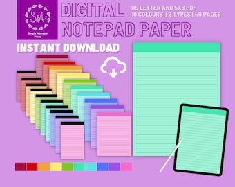 Digital Note Paper | 40 | GoodNotes Notepad | Notebook Paper | Note Taking Template | Lined Notepad | Planner Notepad | Planner Sheet | R2