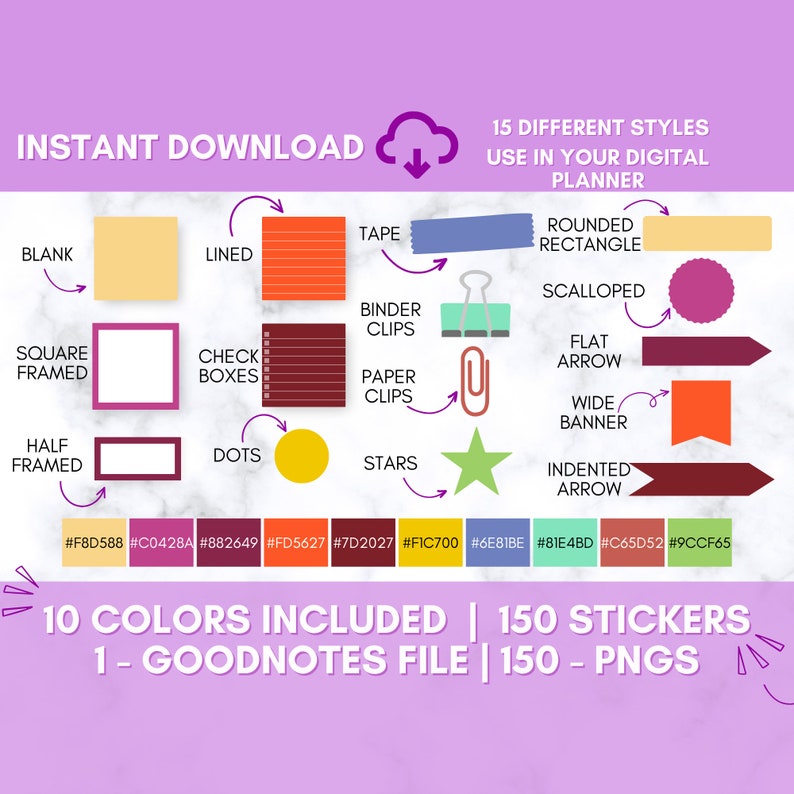 Digital Planner Stickers | 150 | Digital Sticky Notes | Precropped ...