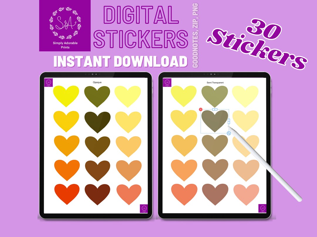 Digital Heart Stickers | 30 | Fall Sticker Pack | Precropped Hearts ...