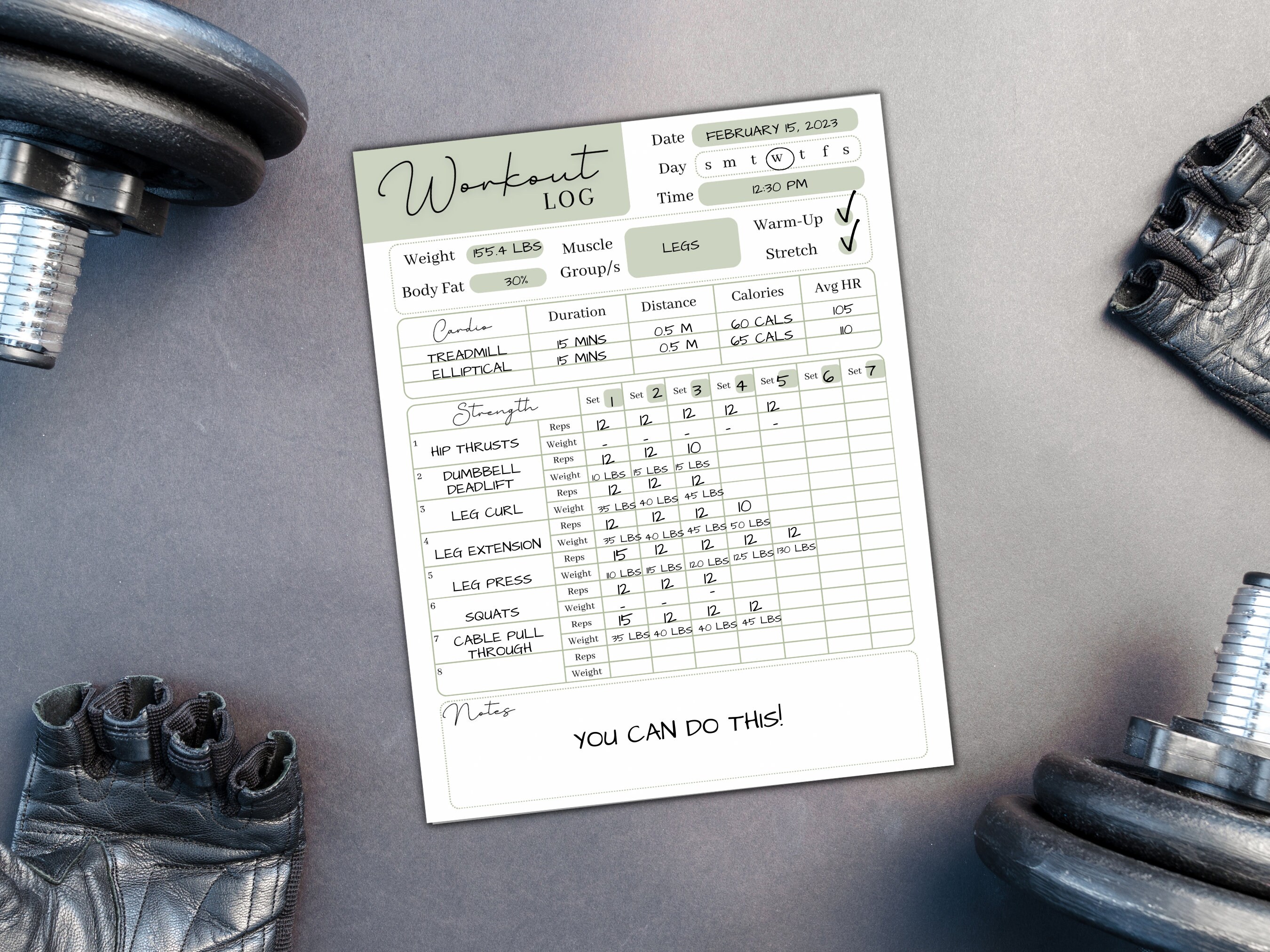 Workout Log Template | 4 | Gym Journal Printable | Canva Workout ...