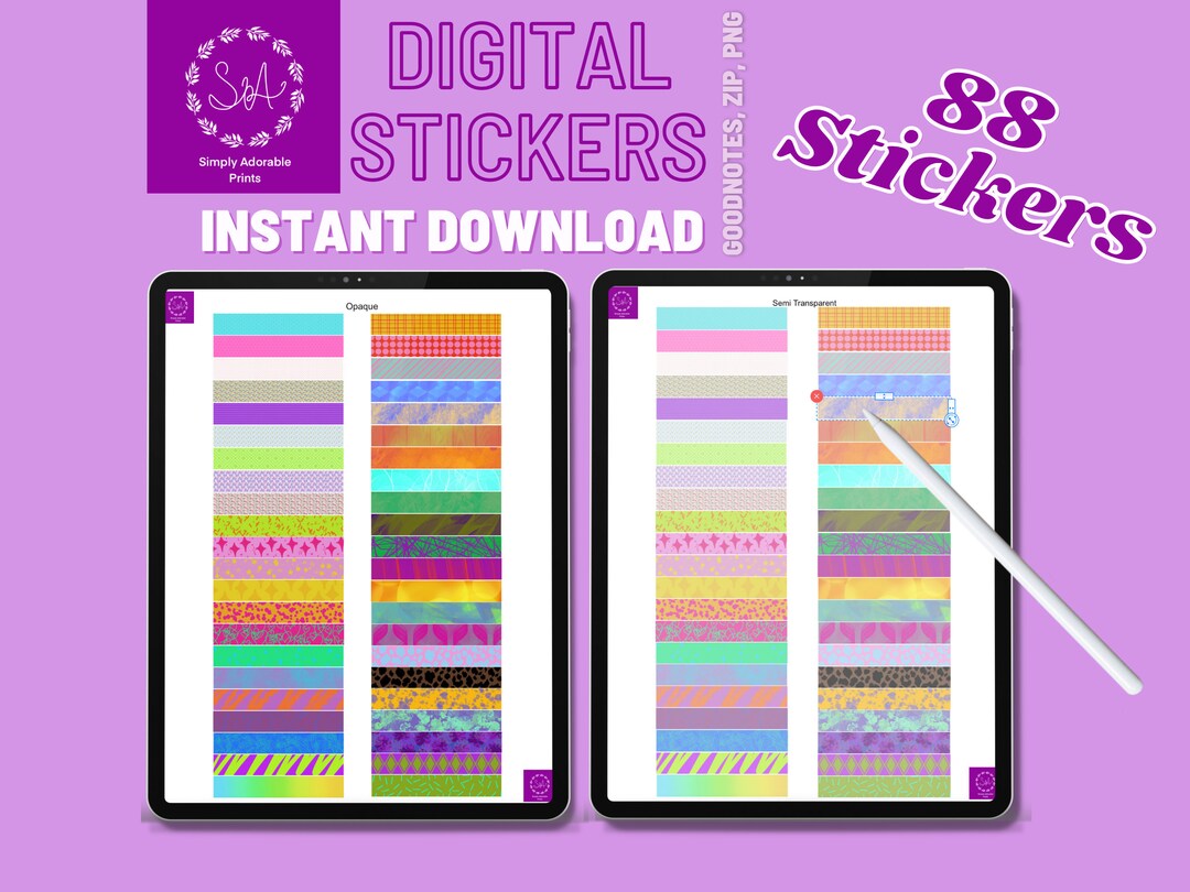 Digital Washi Stickers | 88 | Pattern Sticker Pack | Precropped Washi ...