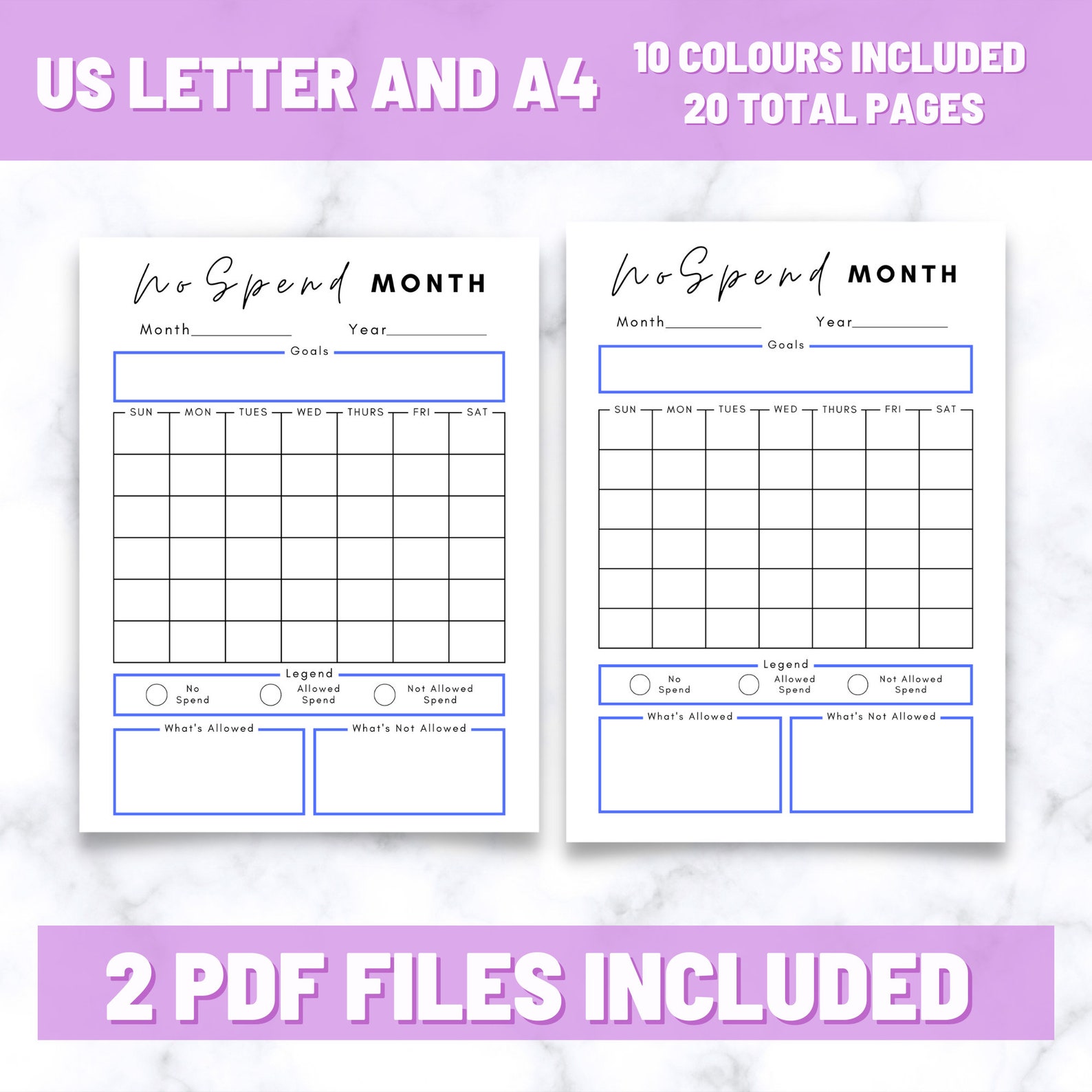 Digital No Spend Calendar 20 No Spend Month Printable No Spend