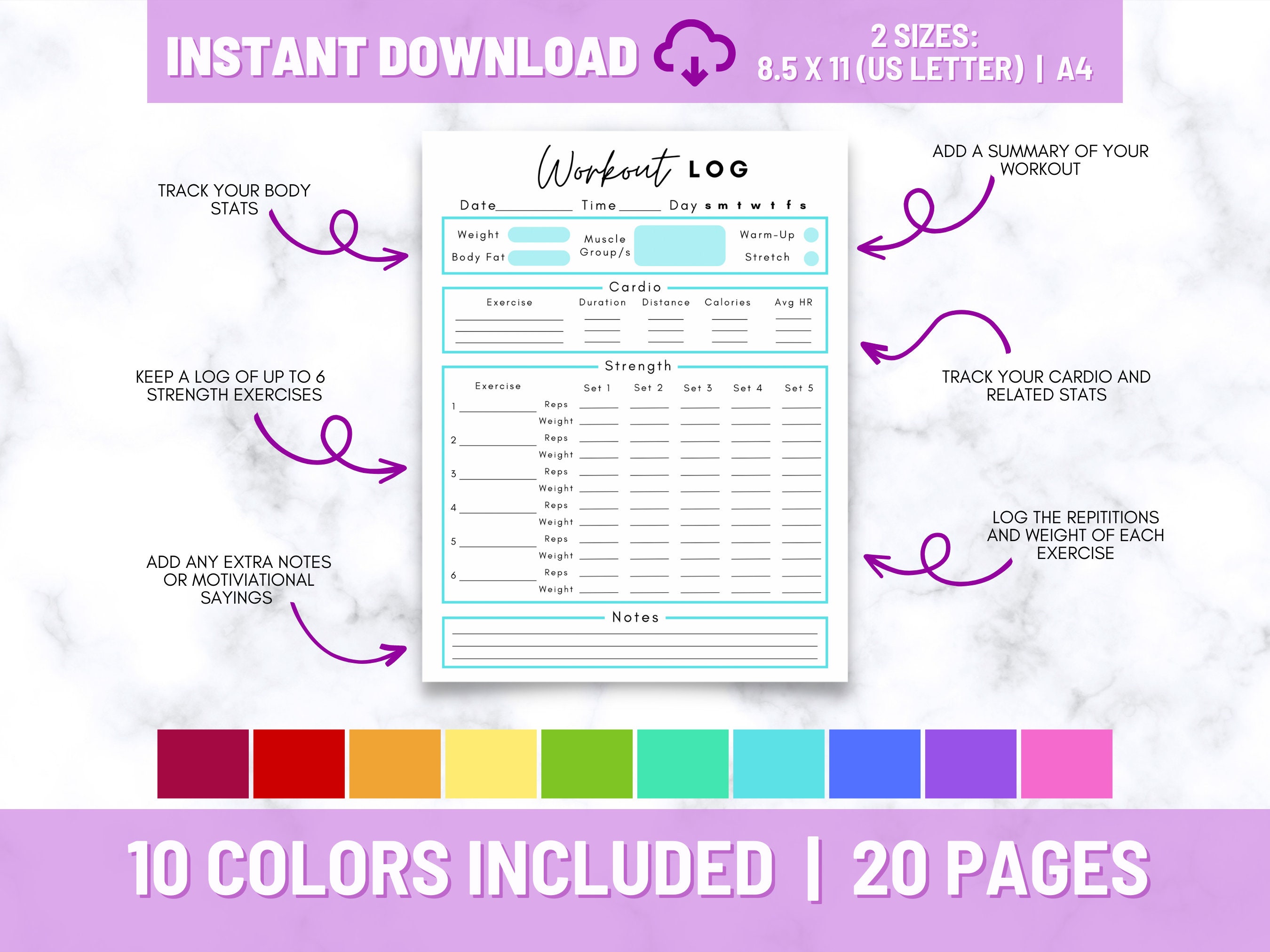 Digital Workout Log | 20 | Gym Workout Tracker | Exercise Journal ...
