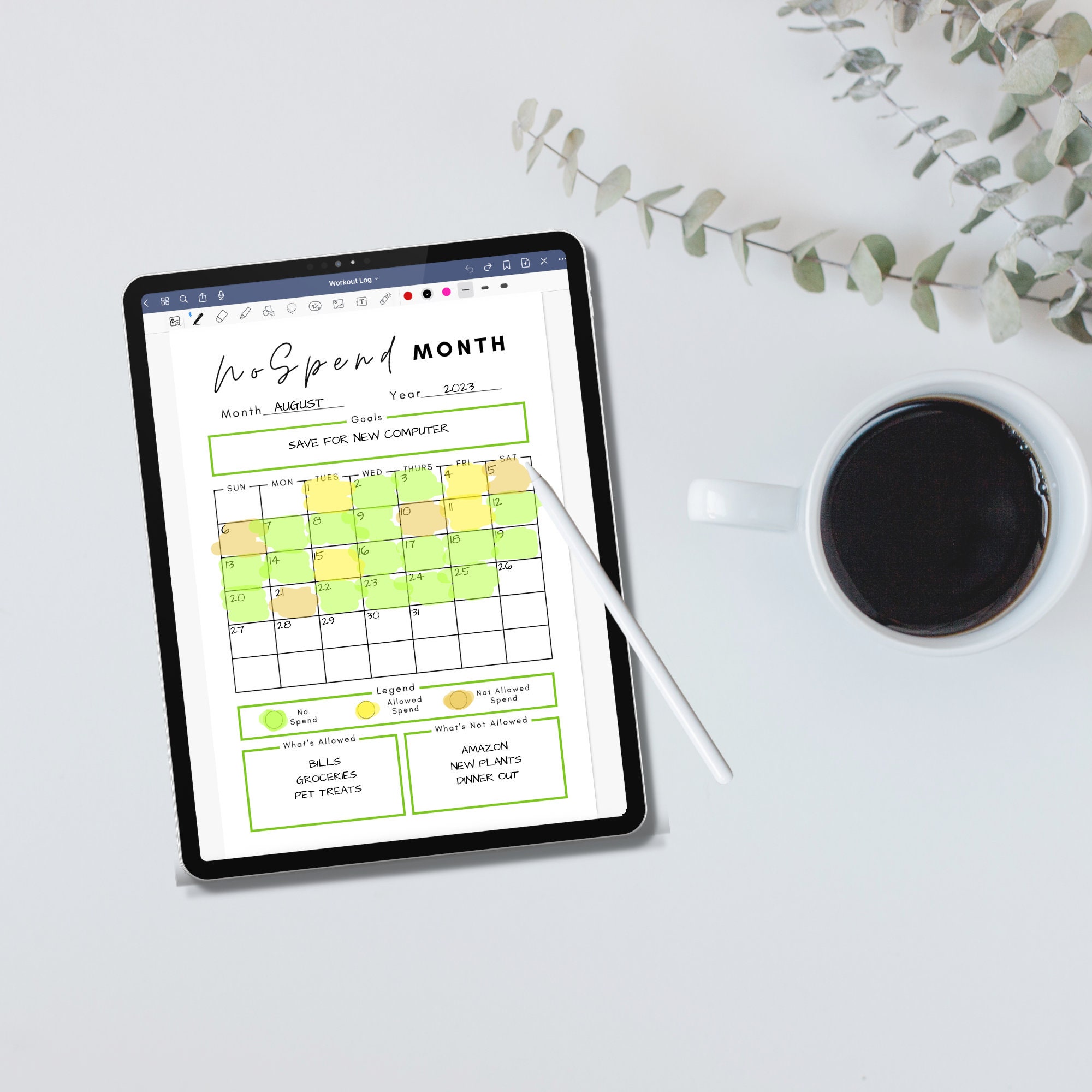 Digital No Spend Calendar 20 No Spend Month Printable No Spend