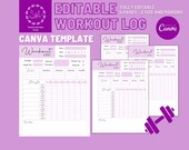 Workout Log Template | 4 | Gym Journal Printable | Canva Workout Template | Fitness Tracker Planner | Gym Log Bundle | Pink Gym Printable
