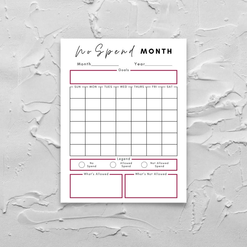 Digital No Spend Calendar 20 No Spend Month Printable No Spend