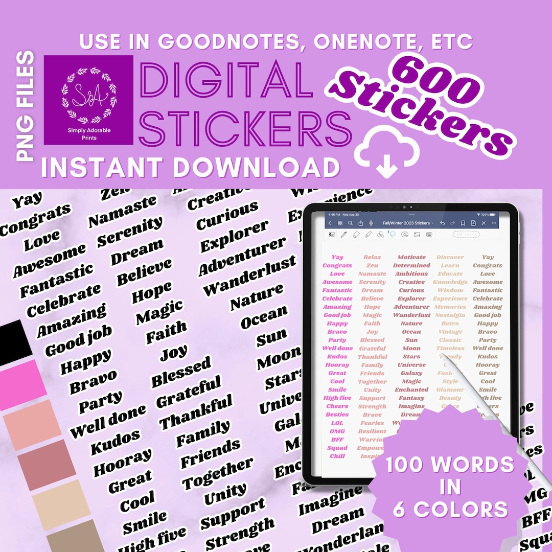 Digital Planner Stickers | 600 | Digital Word Pack | Inspirational ...