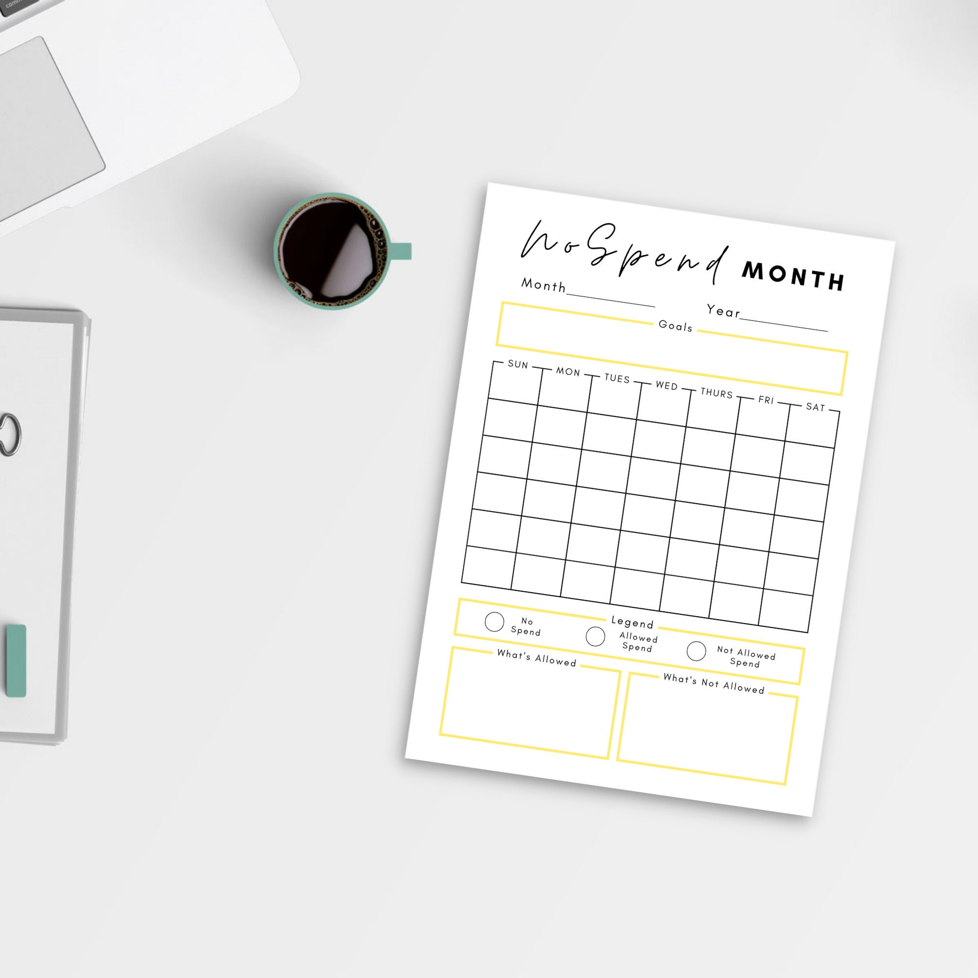 Digital No Spend Calendar 20 No Spend Month Printable No Spend