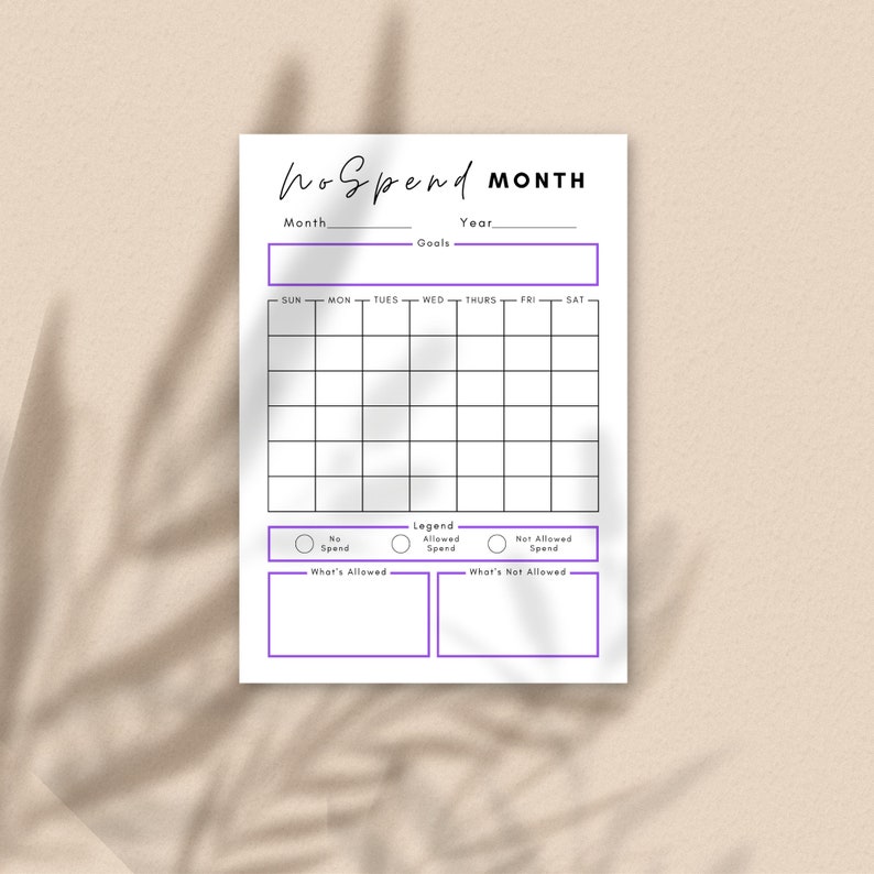 Digital No Spend Calendar 20 No Spend Month Printable No Spend