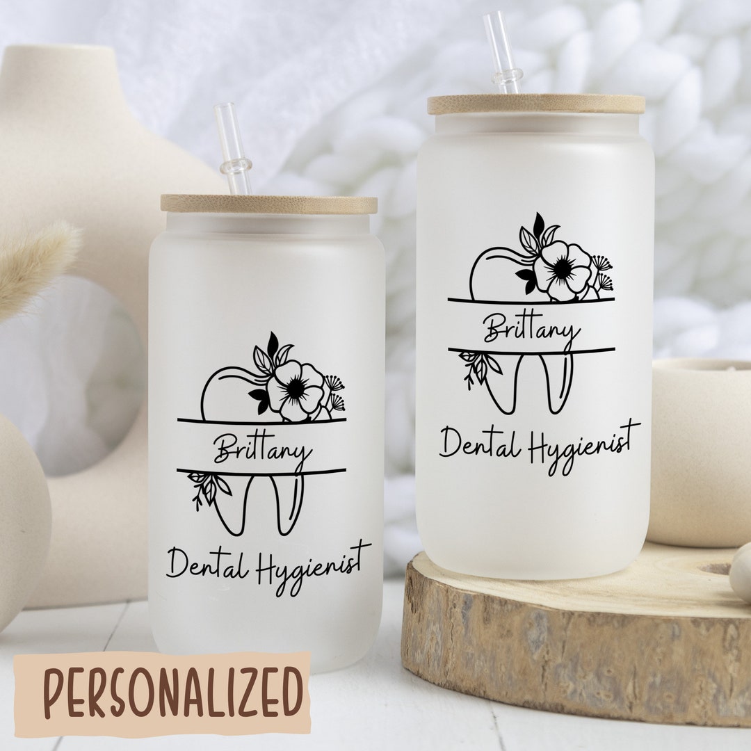 Dental Hygienist Glass Iced Coffee Cup, Personalized Dental Hygienist