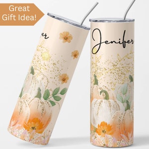 Personalized Fall Tumbler for Her, Custom Name Fall Tumbler, Autumn Travel Cup For Thanksgiving, Pumpkin Tumbler, Pumpkin Travel Mug