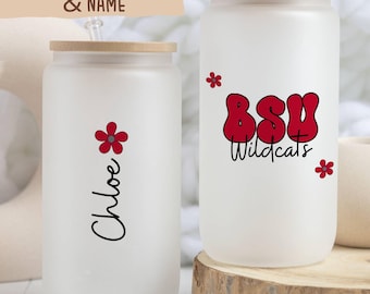 Custom College Iced Coffee Glass, Personalized Name College Glass Beer Can Cup, Retro College Cup, Personalized College Student Gift