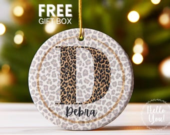 Letter Name Christmas Ornament Leopard Print Custom Initial Ornament Monogram Alphabet Ornament Animal Print Gift Leopard Gifts for Her