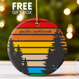 Pacific Northwest Ornament, PNW, Washington State Gift, Upper Left USA Pacific Northwest Keepsake Gift for Nature Lover, Sunset Ornament