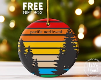 Pacific Northwest Ornament, PNW, Washington State Gift, Upper Left USA Pacific Northwest Keepsake Gift for Nature Lover, Sunset Ornament