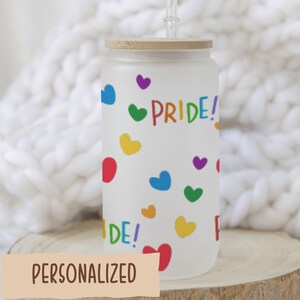 Pride Month Frosted Glass Can, Pride Day Glass Tumbler, Pride Day Gift, Beer Can Cup, LGBTQIA Custom Cup, Pride Day Glass Can, Gift for Them