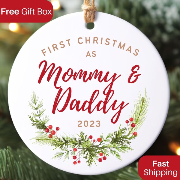 Mommy and Daddy First Christmas Ornament New Parents Ornament New Parents Keepsake, First Christmas as Mommy and Daddy Holiday Floral