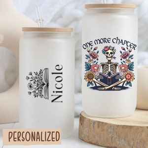 Personalized Just One More Chapter Glass Can Cup, Book Lover Frosted Glass Tumbler, Custom Name Book Lover Gift, Book Lover Iced Coffee Cup