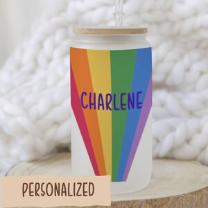 Personalized Rainbow Frosted Glass Can, Custom Name Pride Day Glass Tumbler, Pride Month Gift Pride Flag Beer Can Cup, LGBTQIA Custom Cup