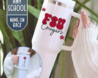 Custom 40 oz College Tumbler with Handle, Personalized Name College Graduation Gift, College Bed Party Tumbler, Custom College Merch