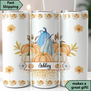 Personalized Fall Tumbler, Autumn Travel Cup, Thanksgiving Tumbler, Custom Name Fall Tumbler for Her, Cute Pumpkin Travel Mug