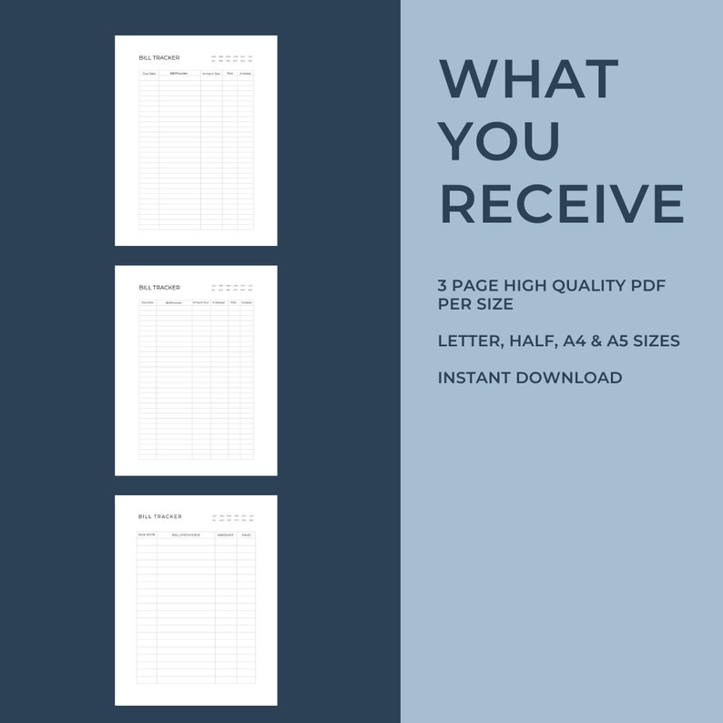 Monthly Bill Tracker Printable Bill Payment Checklist Bill Organizer