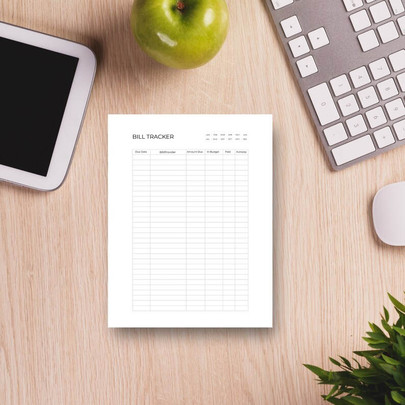 Monthly Bill Tracker Printable Bill Payment Checklist Bill Organizer ...