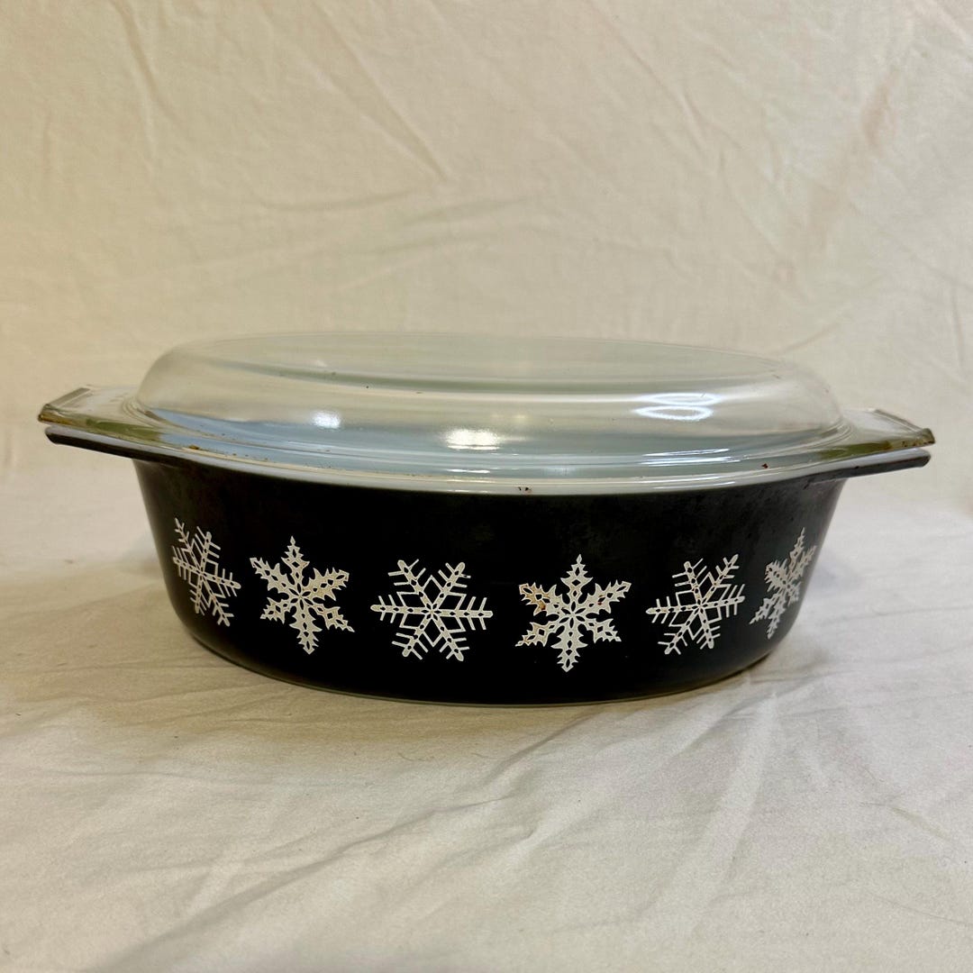 Pyrex Snowflake Pattern Casserole Vintage Pyrex Black Snowflake Casserole Dish, Pyrex Black Snowflake ...