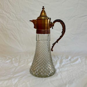 Vintage Italian Diamond Point Glass & Silver Plated Carafe, Vintage Italian Glass and Silver Plated Decanter