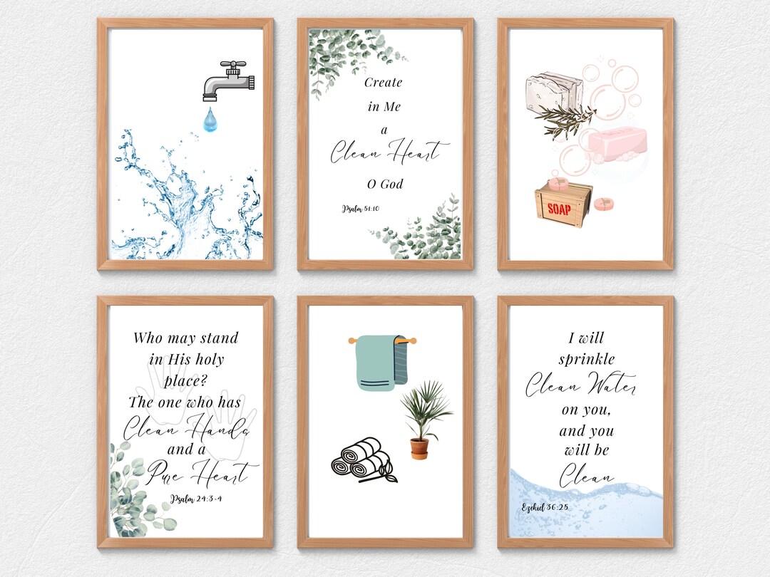 Laundry/bathroom Bundle of Printables: Psalms, Create in Me a Clean Heart, Soap, Faucet, Water ...