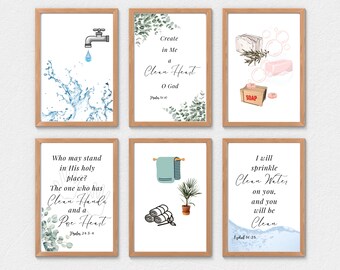 Laundry/Bathroom Bundle of Printables: Psalms, Create in Me a Clean Heart, Soap, Faucet, Water, Towels, Clean Hands, Clean Water, Pure Heart