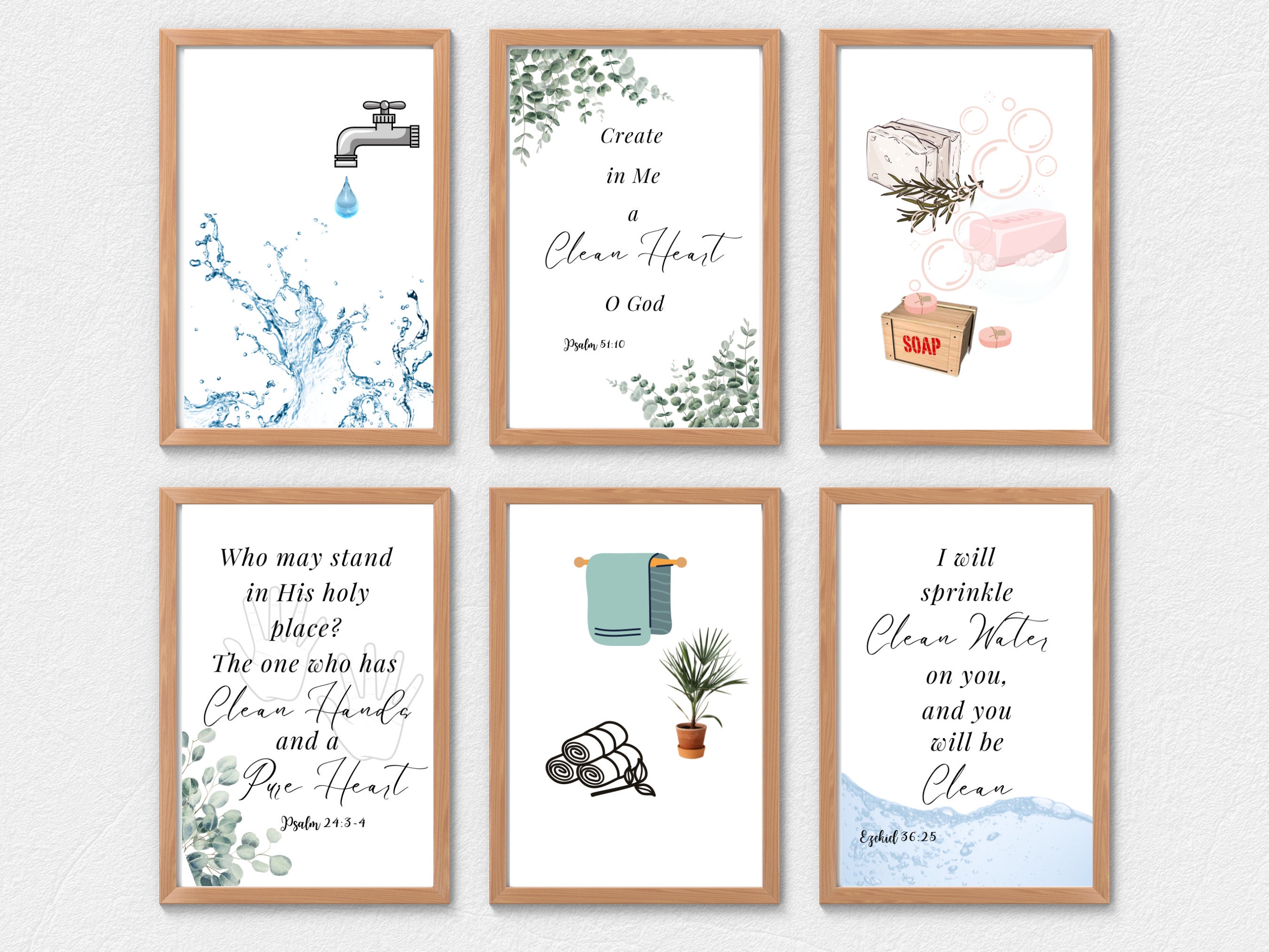 Laundry/bathroom Bundle of Printables: Psalms, Create in Me a Clean Heart, Soap, Faucet, Water ...