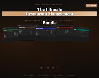 Restaurant Spreadsheet Bundle | 8 Excel Templates | Food Cost, Recipe, Menu Engineering, P&L, Inventory, Bar, Catering, Schedule